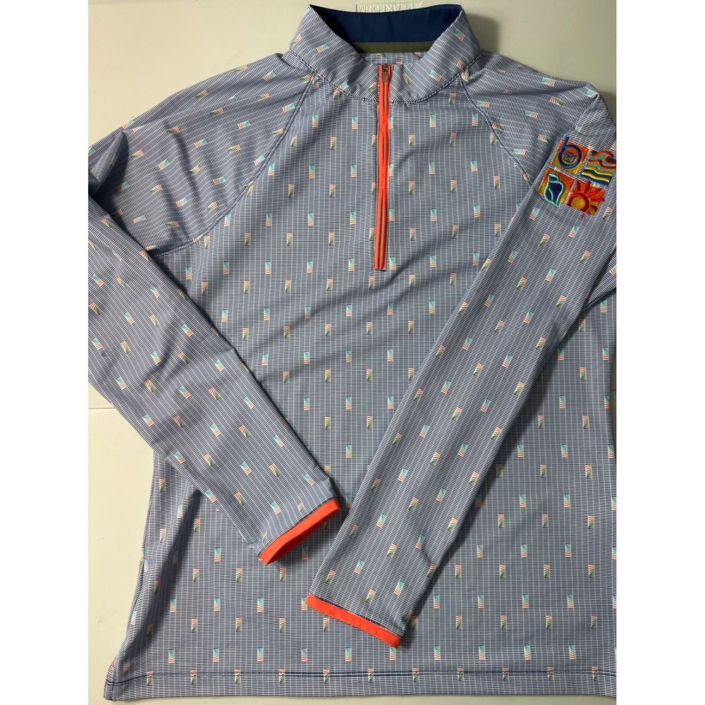 Peter Millar Crown Sport Mens Blue Grid Quarter Zip Pullover LS22EK42 Size M